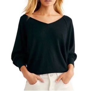 NWT Free People Santa Clara Thermal Top in Black, size XS